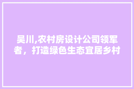吴川,农村房设计公司领军者，打造绿色生态宜居乡村