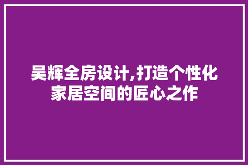 吴辉全房设计,打造个性化家居空间的匠心之作