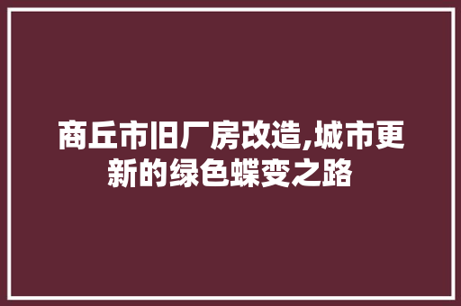 商丘市旧厂房改造,城市更新的绿色蝶变之路