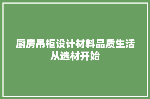 厨房吊柜设计材料品质生活从选材开始