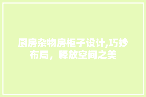 厨房杂物房柜子设计,巧妙布局，释放空间之美
