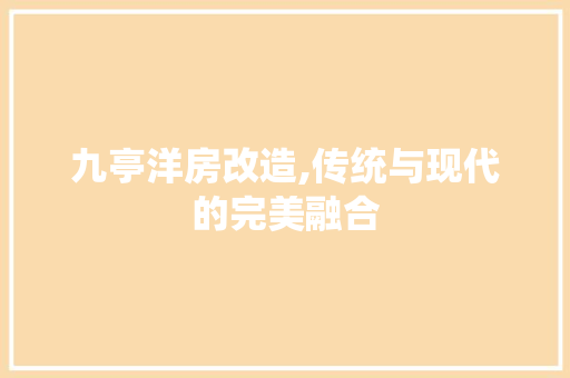 九亭洋房改造,传统与现代的完美融合