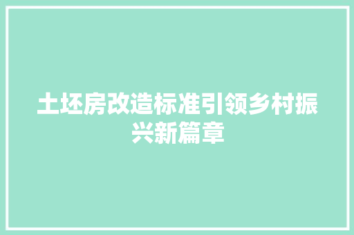 土坯房改造标准引领乡村振兴新篇章