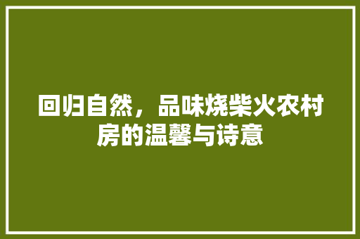 回归自然，品味烧柴火农村房的温馨与诗意