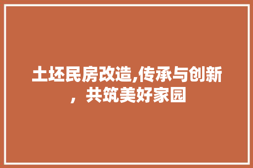 土坯民房改造,传承与创新，共筑美好家园