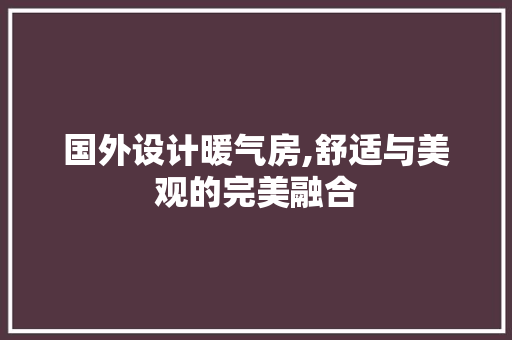 国外设计暖气房,舒适与美观的完美融合
