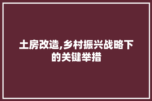 土房改造,乡村振兴战略下的关键举措