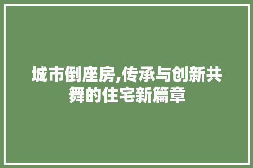 城市倒座房,传承与创新共舞的住宅新篇章 装修攻略