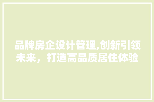 品牌房企设计管理,创新引领未来，打造高品质居住体验 地面装修
