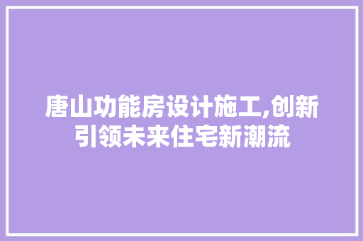 唐山功能房设计施工,创新引领未来住宅新潮流