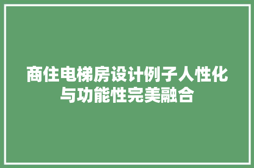 商住电梯房设计例子人性化与功能性完美融合