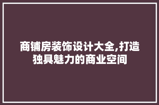商铺房装饰设计大全,打造独具魅力的商业空间