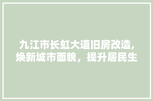 九江市长虹大道旧房改造,焕新城市面貌，提升居民生活品质