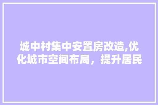 城中村集中安置房改造,优化城市空间布局，提升居民生活品质
