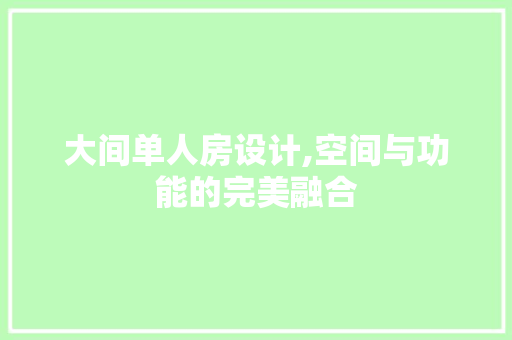 大间单人房设计,空间与功能的完美融合