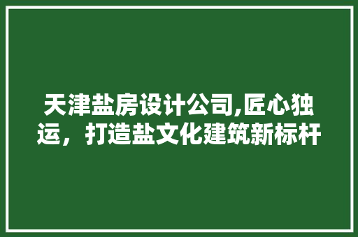 天津盐房设计公司,匠心独运，打造盐文化建筑新标杆