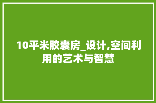 10平米胶囊房_设计,空间利用的艺术与智慧 建筑设计