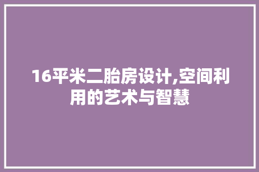 16平米二胎房设计,空间利用的艺术与智慧