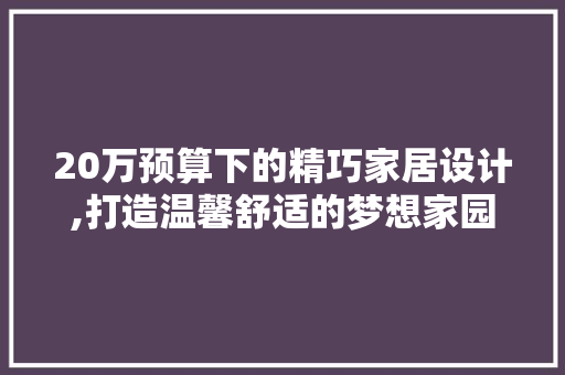 20万预算下的精巧家居设计,打造温馨舒适的梦想家园 地面装修