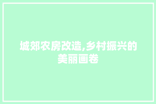 城郊农房改造,乡村振兴的美丽画卷