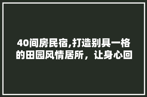 40间房民宿,打造别具一格的田园风情居所，让身心回归自然