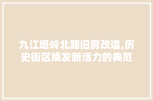 九江塔岭北路旧房改造,历史街区焕发新活力的典范