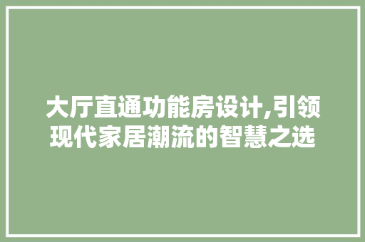 大厅直通功能房设计,引领现代家居潮流的智慧之选