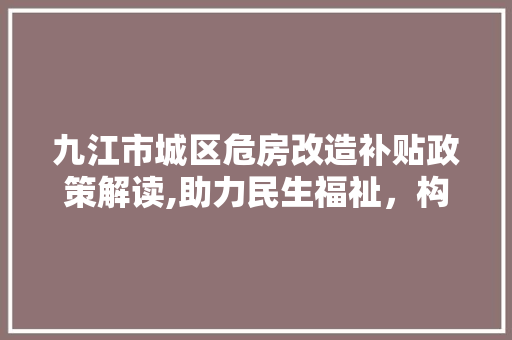 九江市城区危房改造补贴政策解读,助力民生福祉，构建美好家园