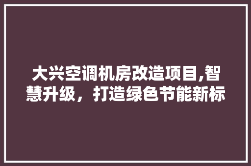 大兴空调机房改造项目,智慧升级，打造绿色节能新标杆