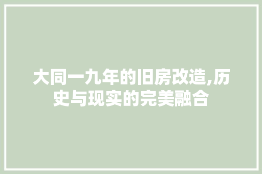 大同一九年的旧房改造,历史与现实的完美融合