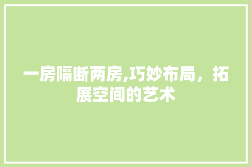 一房隔断两房,巧妙布局，拓展空间的艺术 地面装修