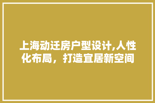 上海动迁房户型设计,人性化布局，打造宜居新空间