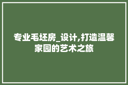 专业毛坯房_设计,打造温馨家园的艺术之旅
