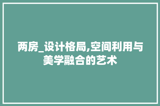 两房_设计格局,空间利用与美学融合的艺术