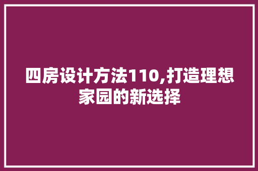 四房设计方法110,打造理想家园的新选择