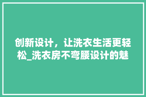 创新设计，让洗衣生活更轻松_洗衣房不弯腰设计的魅力