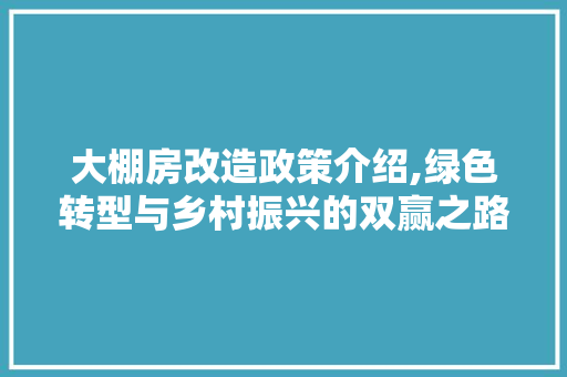 大棚房改造政策介绍,绿色转型与乡村振兴的双赢之路