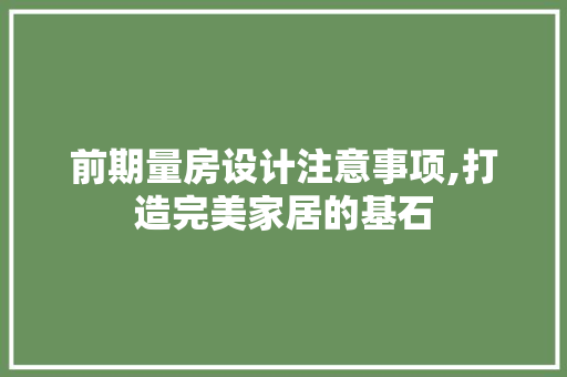 前期量房设计注意事项,打造完美家居的基石 门窗装修