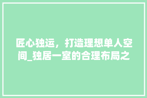 匠心独运，打造理想单人空间_独居一室的合理布局之路