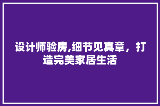 设计师验房,细节见真章，打造完美家居生活