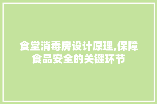 食堂消毒房设计原理,保障食品安全的关键环节