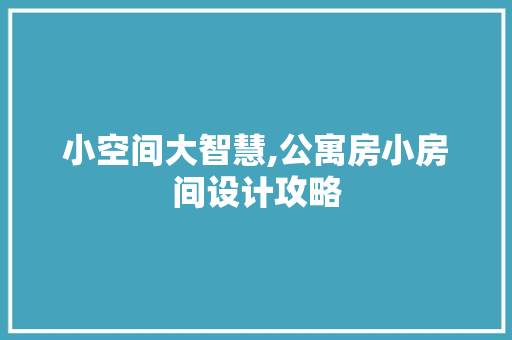 小空间大智慧,公寓房小房间设计攻略