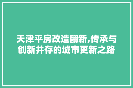 天津平房改造翻新,传承与创新并存的城市更新之路
