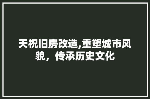 天祝旧房改造,重塑城市风貌，传承历史文化