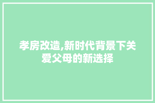孝房改造,新时代背景下关爱父母的新选择