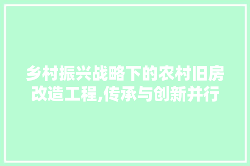 乡村振兴战略下的农村旧房改造工程,传承与创新并行不悖