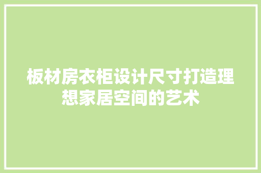 板材房衣柜设计尺寸打造理想家居空间的艺术