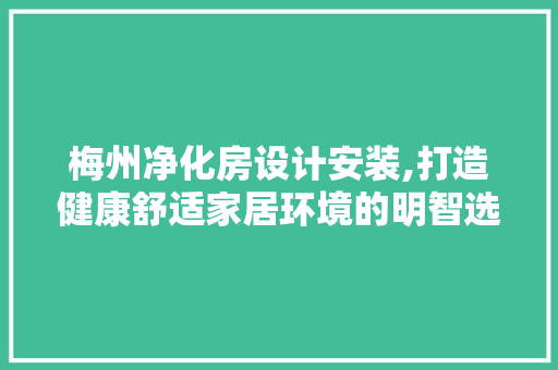 梅州净化房设计安装,打造健康舒适家居环境的明智选择