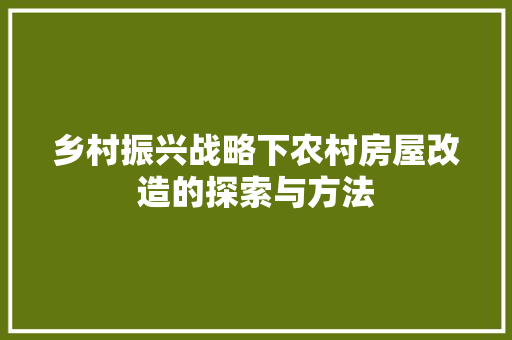乡村振兴战略下农村房屋改造的探索与方法