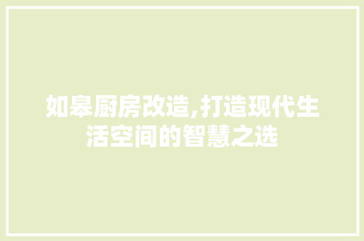 如皋厨房改造,打造现代生活空间的智慧之选